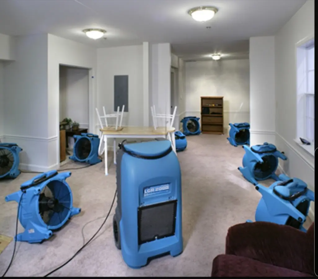 Air movers and dehumidifier setup for Water Extraction & Removal in Shiprock